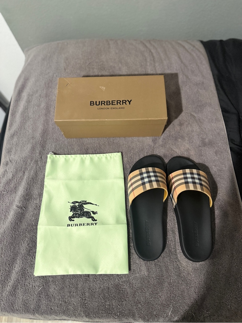 Burberry Black Slides with Vintage Check Strap